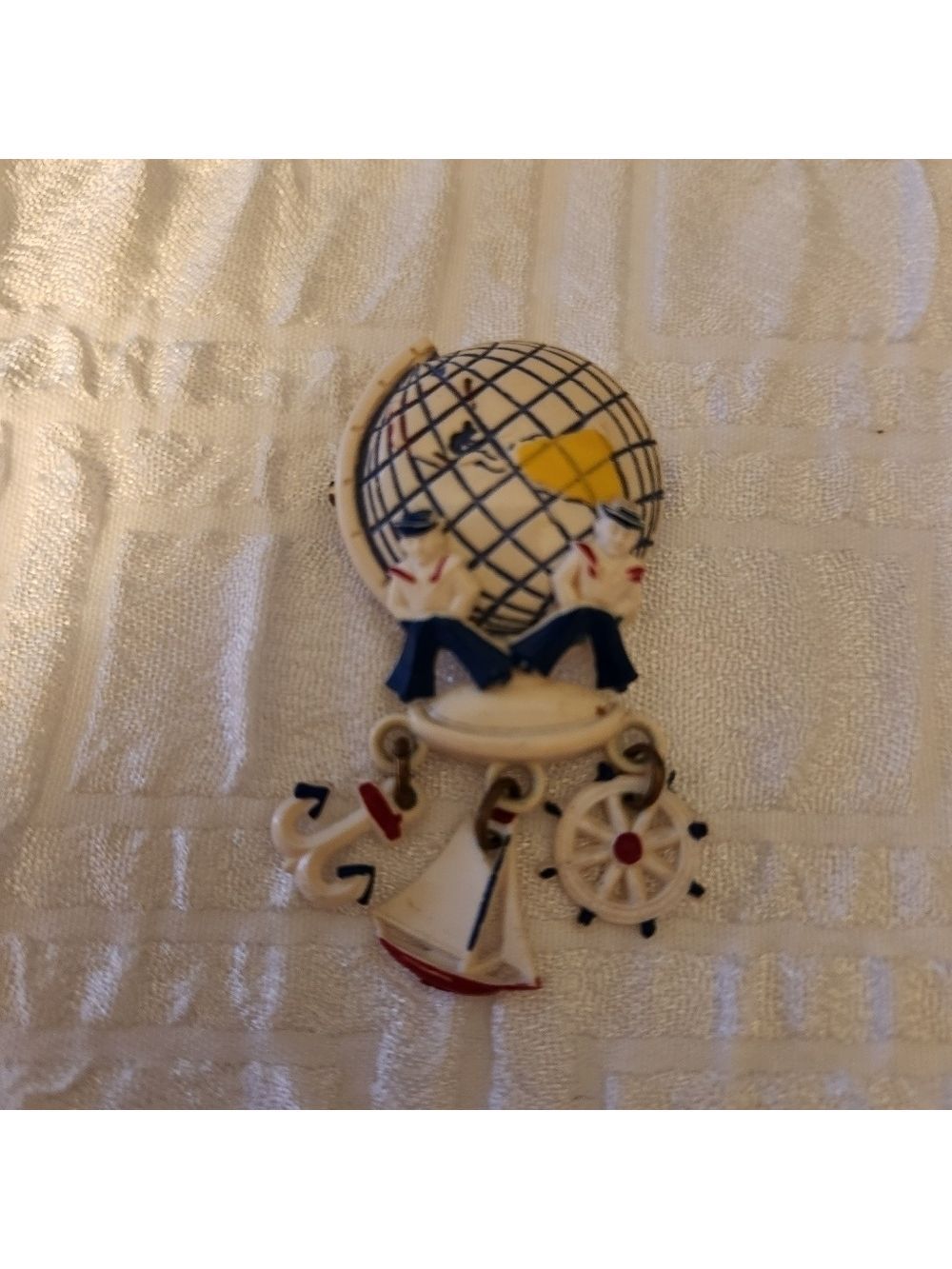 Vintage Celluloid 1950s Plastic "School Days" Charm Jewelry; Globe Pin